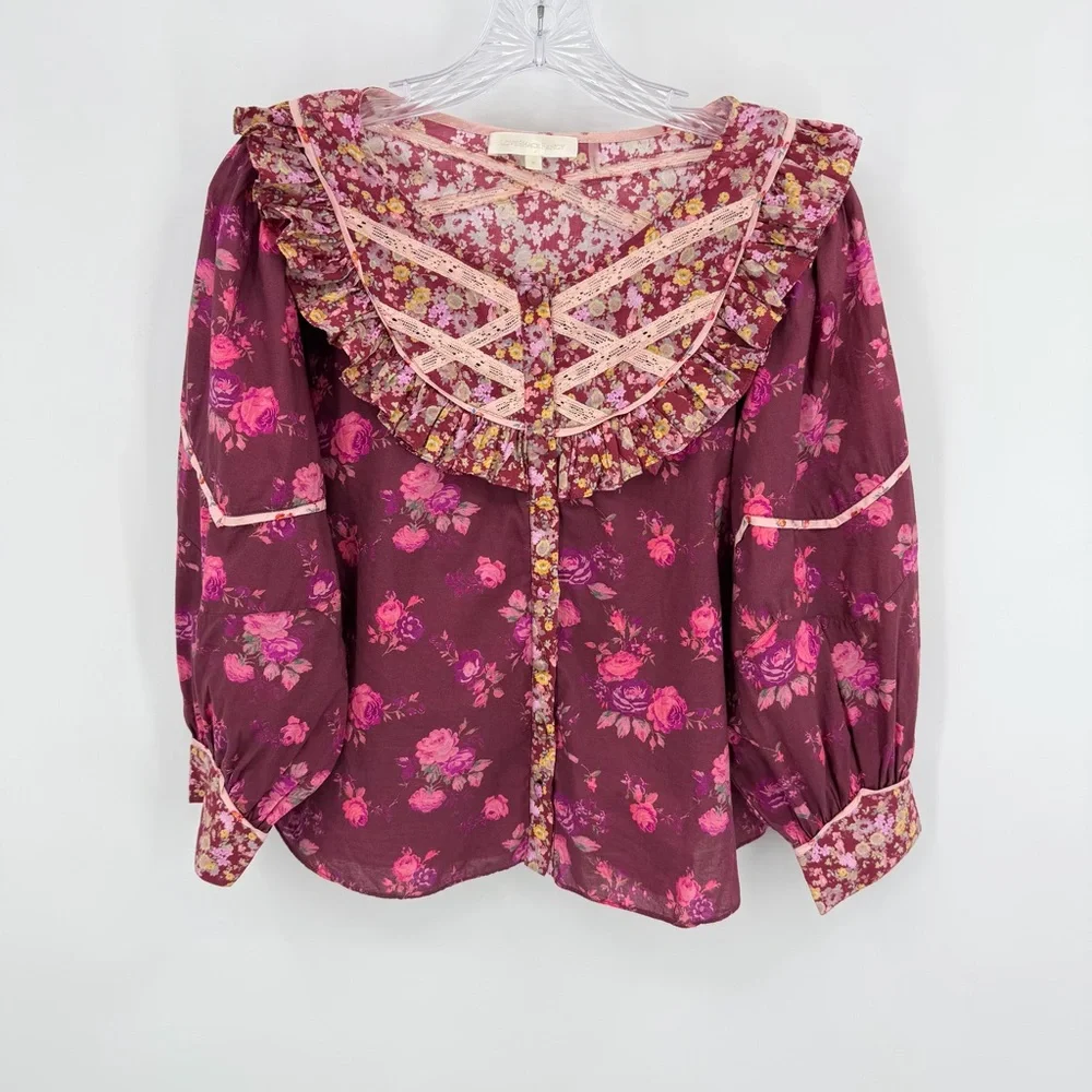 Love Shack Fancy Morrison Top Blouse Cotton Spiced Apple Red Size M